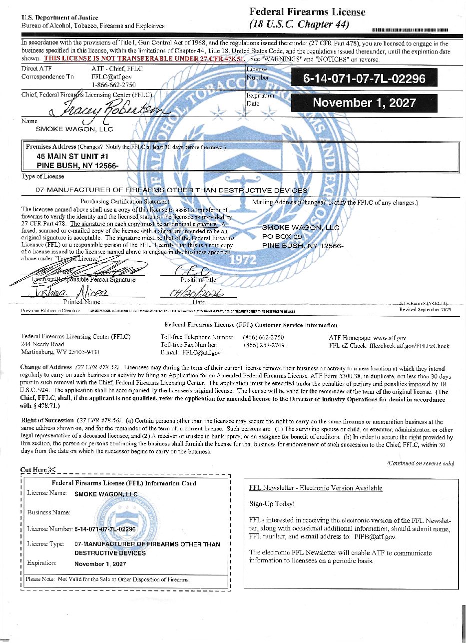 SMOKE WAGON, LLC Federal Firearms License